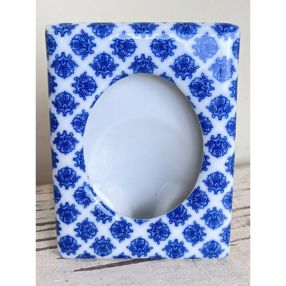 Vintage Pier 1 Imports Blue & White Chinoiserie Photo Frames Set 5” Home Decor